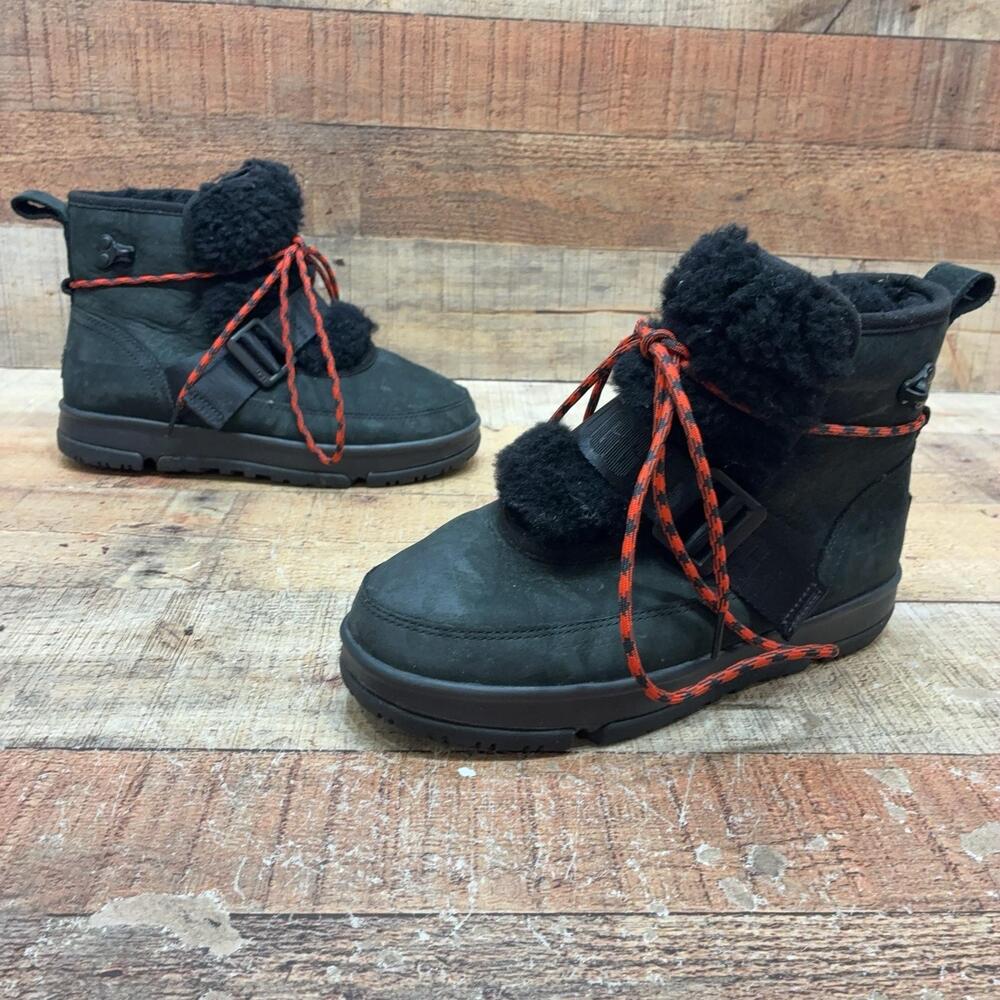 UGG Snow Boots Womens Size 7 38 Black Suede Shearling Ankle Lace Up Winter